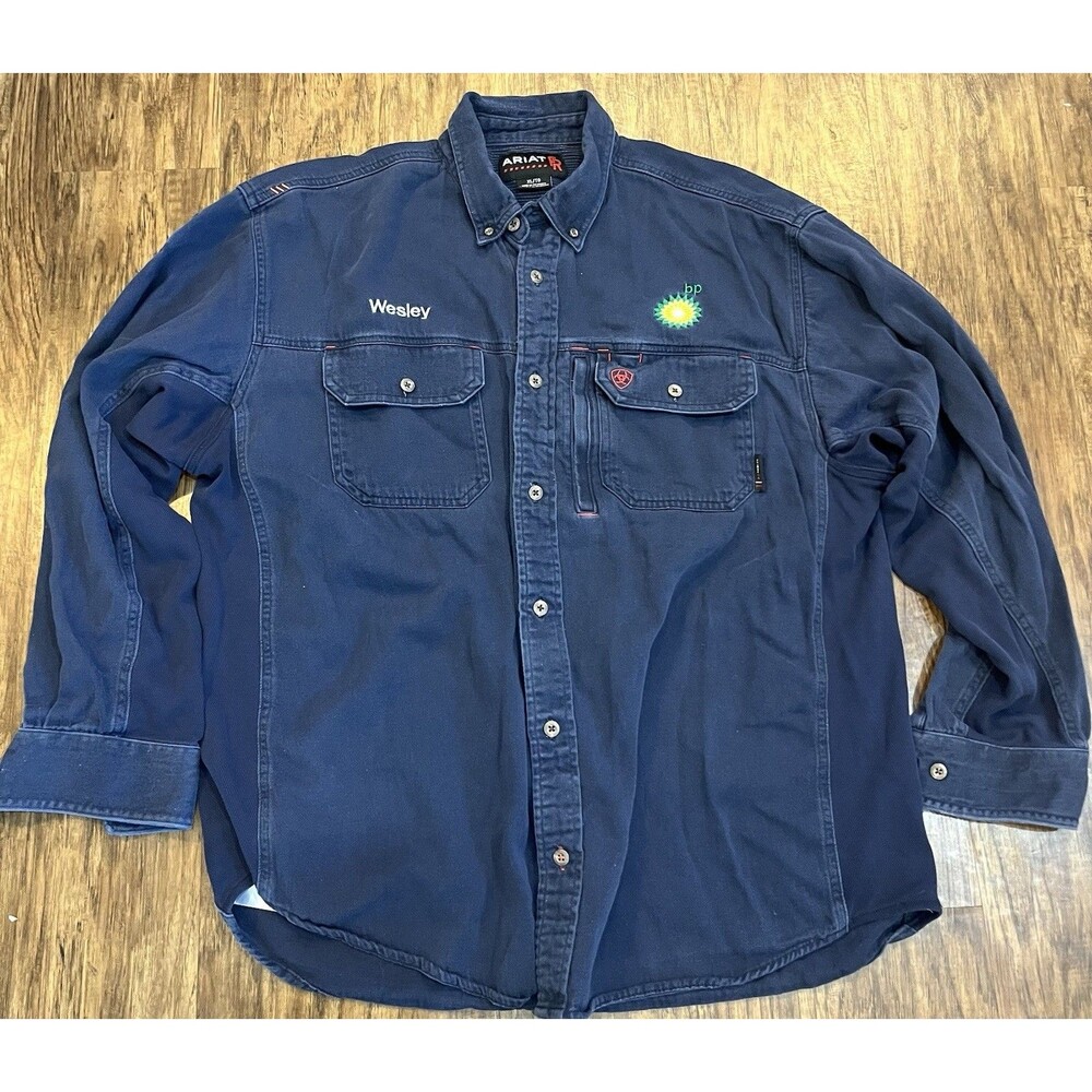Ariat Fire Resistant FR Blue Button Up Long Sleeve Collared Work Shirt Men's XL
